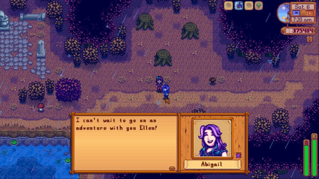 New dialogue with Abigail when going on an adventure 
