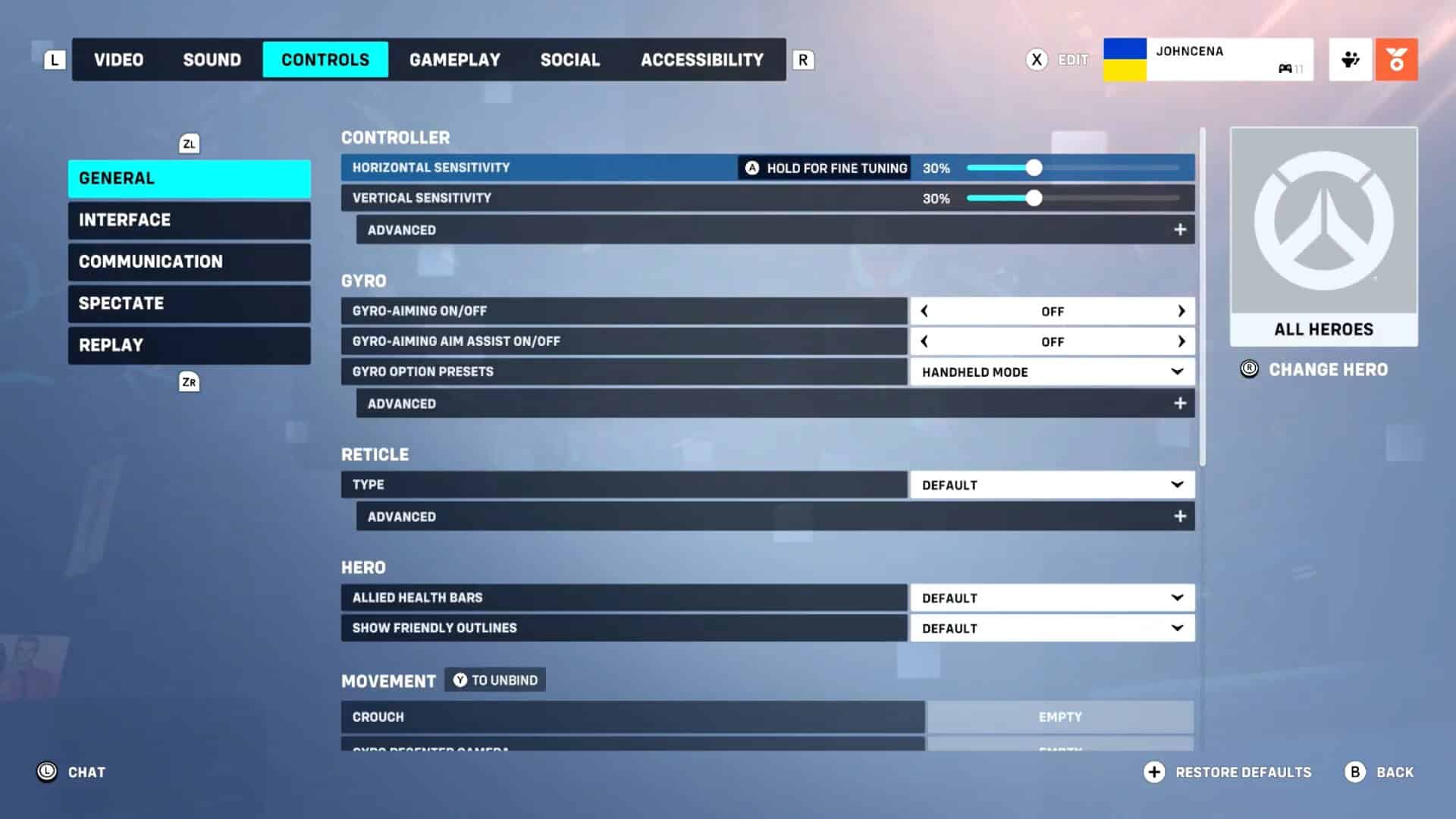 Overwatch 2 Best Controller Settings gyro switch settings