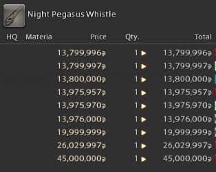 Ejemplo de precio del Night Pegasus Whistle en FF14.