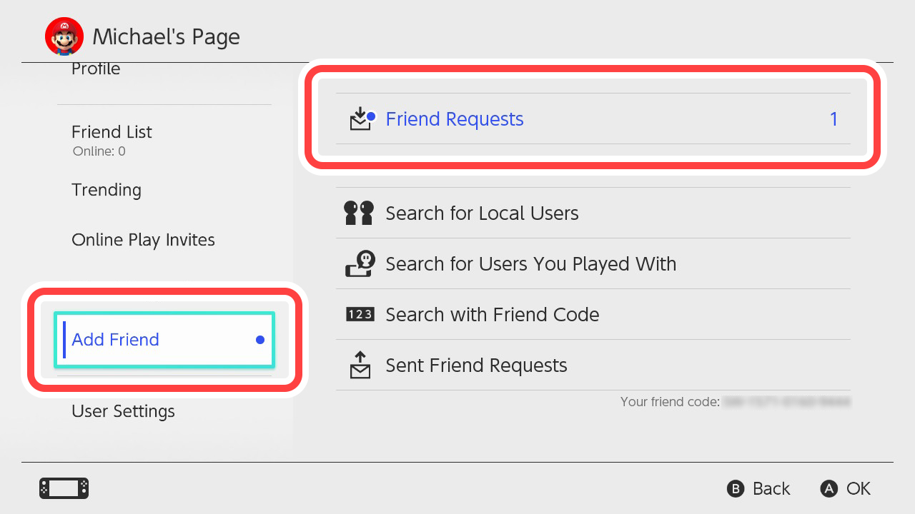 Adding friend in FIFA 22 on Nintendo Switch.