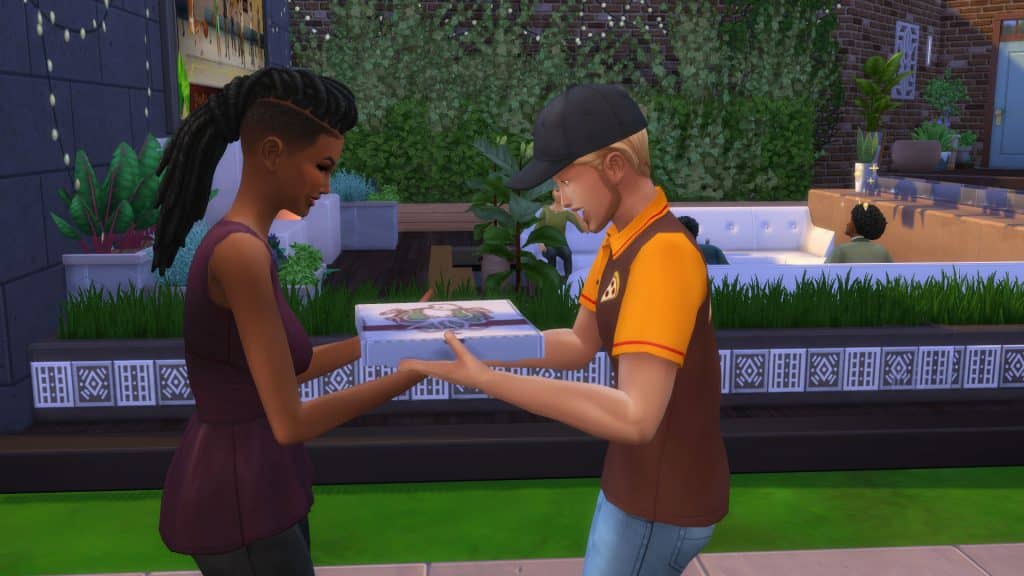 Intercambio de entrega de pizza de Los Sims 4