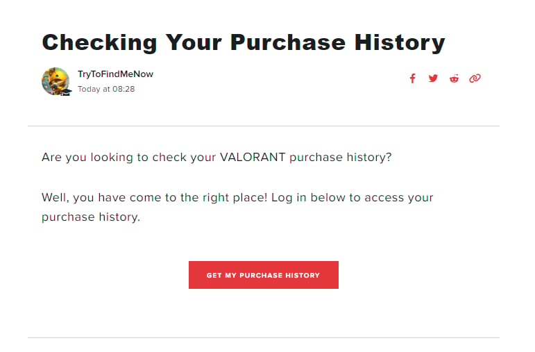 Historial de compras de Valoant Página de soporte a través de la cual puedes ver cuánto dinero has gastado